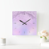 Elegant modern gradient violet glitter marble vierkante klok (Huis)