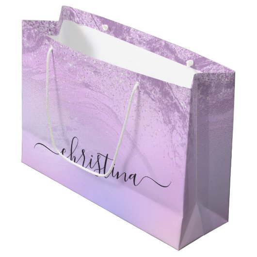Elegant modern gradiënt violet glitter marmer groot cadeauzakje (Voorkant Gekanteld)