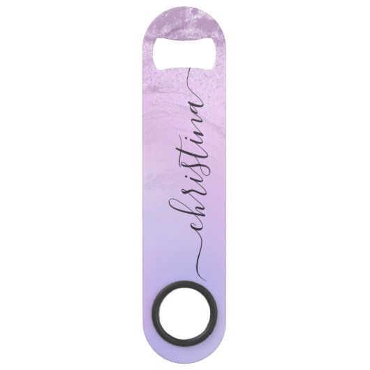 Elegant modern gradiënt violet glitter marmer speed flessenopener (Voorkant)