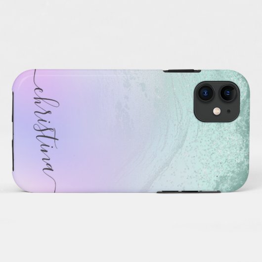 Elegant modern gradiëntmunt groen glitter paars Case-Mate iPhone case (Achterkant (horizontaal))