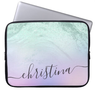 Elegant modern gradiëntmunt groen glitter paars laptop sleeve