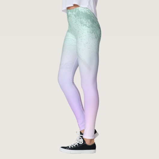 Elegant modern gradiëntmunt groen glitter paars leggings (Links)