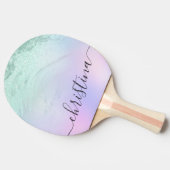 Elegant modern gradiëntmunt groen glitter paars tafeltennisbatje (Zijkant)