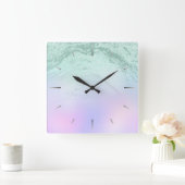 Elegant modern gradiëntmunt groen glitter paars vierkante klok (Huis)