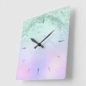 Elegant modern gradiëntmunt groen glitter paars vierkante klok (Hoek)