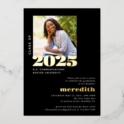 Elegant Modern Gradun Party Foto Gold Folie Uitnodiging (Voorkant)