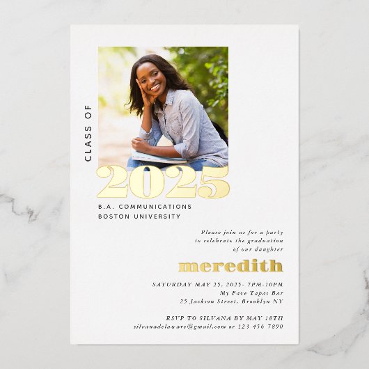 Elegant Modern Gradun Party Foto Gold Folie Uitnodiging (Voorkant)