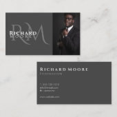 Elegant Modern Gray and White Photo Monogramed Visitekaartje (Voorkant / Achterkant)