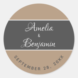 Elegant Modern Gray Beige Typography Wedding Ronde Sticker