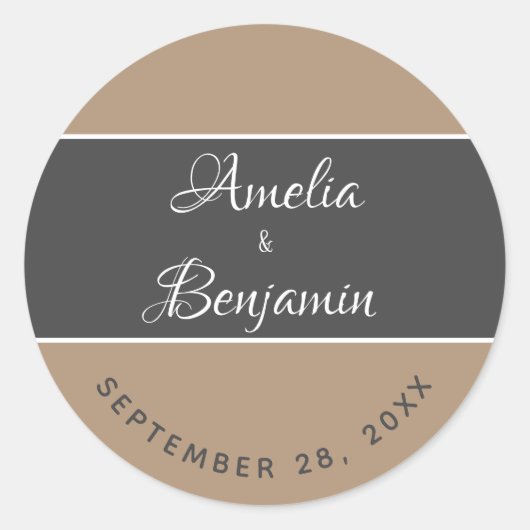 Elegant Modern Gray Beige Typography Wedding Ronde Sticker (Voorkant)