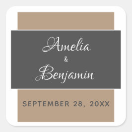 Elegant Modern Gray Beige Typography Wedding Vierkante Sticker