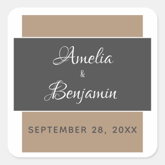 Elegant Modern Gray Beige Typography Wedding Vierkante Sticker (Voorkant)