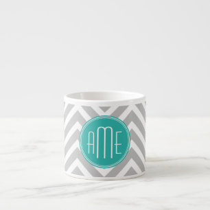 Elegant Modern Gray Chevron en Mint Monogram Espresso Kop