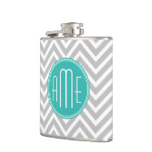 Elegant Modern Gray Chevron en Mint Monogram Heupfles (Links)