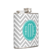 Elegant Modern Gray Chevron en Mint Monogram Heupfles (Rechts)