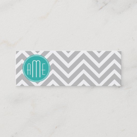 Elegant Modern Gray Chevron en Mint Monogram Mini Visitekaartje (Voorkant)