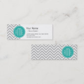 Elegant Modern Gray Chevron en Mint Monogram Mini Visitekaartje (Voorkant / Achterkant)