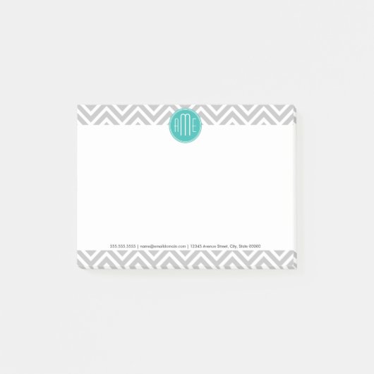 Elegant Modern Gray Chevron en Mint Monogram Post-it® Notes (Voorkant)