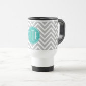 Elegant Modern Gray Chevron en Mint Monogram Reisbeker (Voorkant rechts)