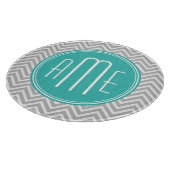 Elegant Modern Gray Chevron en Mint Monogram Snijplank (Hoek)