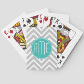 Elegant Modern Gray Chevron en Mint Monogram Speelkaarten (Achterkant)