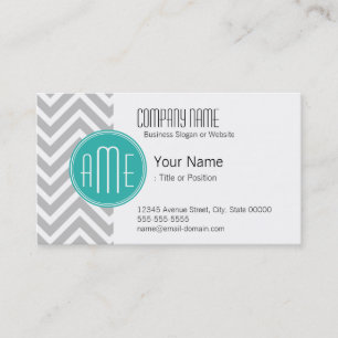 Elegant Modern Gray Chevron en Mint Monogram Visitekaartje
