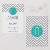 Elegant Modern Gray Chevron en Mint Monogram Visitekaartje (Voorkant / Achterkant)