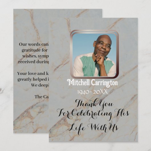 Elegant Modern Gray Marmer Memorial Foto Bedankkaart (Voorkant / Achterkant)