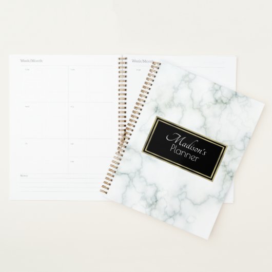 Elegant Modern Gray Marmer Name Gold Planner (Display)