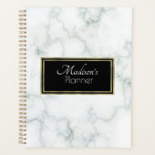 Elegant Modern Gray Marmer Name Gold Planner (Voorkant)