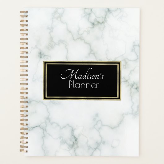 Elegant Modern Gray Marmer Name Gold Planner (Voorkant)