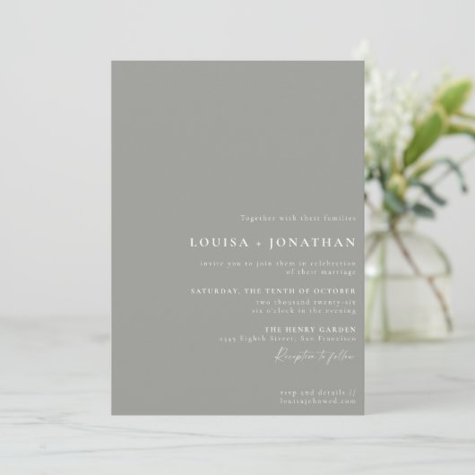 Elegant Modern Gray Trendy Script Minimal Wedding Kaart (Staand voorkant)