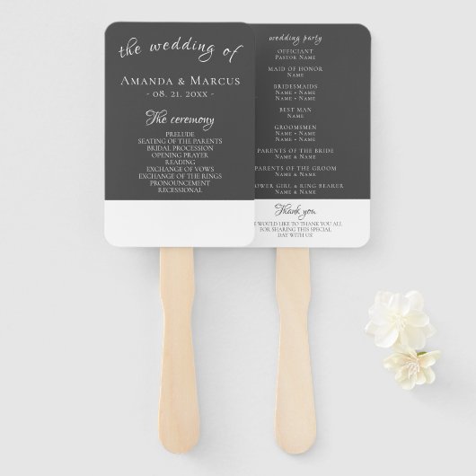 Elegant Modern Gray Wedding Programme Handwaaier (Voorkant en achterkant)