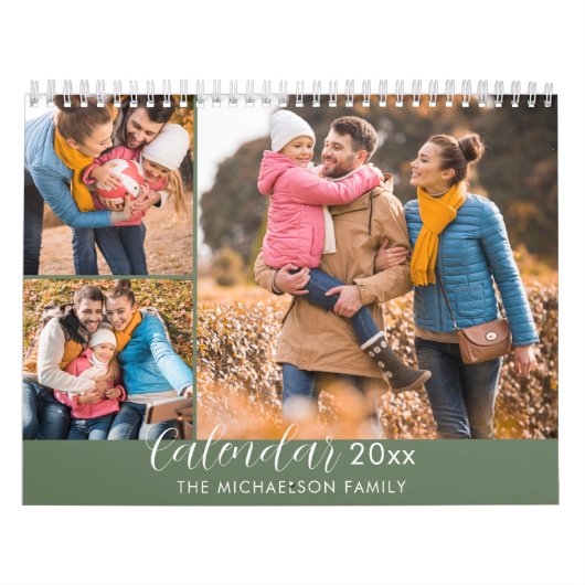 Elegant Modern Green 3-fotoserie Kalender (Hoes)