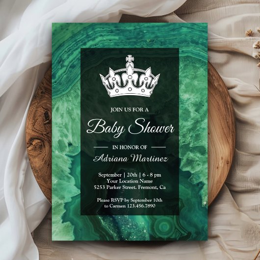 Elegant modern Green Agate Baby shower Kaart