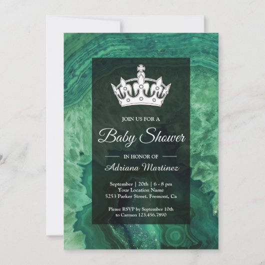 Elegant modern Green Agate Baby shower Kaart (Voorkant)