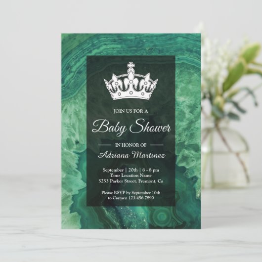Elegant modern Green Agate Baby shower Kaart (Staand voorkant)