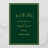 Elegant modern Green Gold Foil bewaar de Date Kaar Folie Uitnodiging (Voorkant)