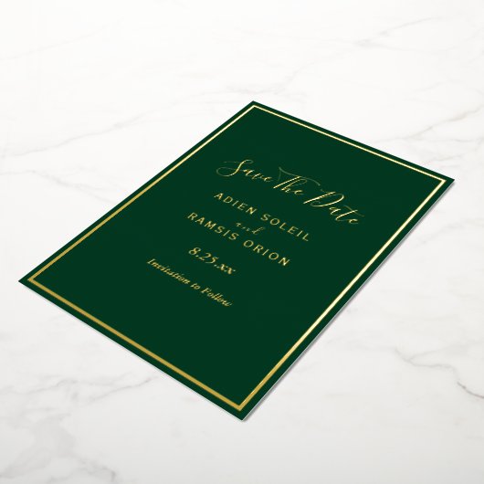 Elegant modern Green Gold Foil bewaar de Date Kaar Folie Uitnodiging (Gedraaid)