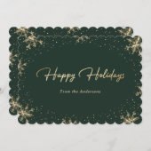 Elegant Modern Green Gold Snowflake Holiday Card Feestdagenkaart (Voorkant / Achterkant)