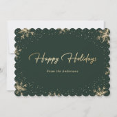Elegant Modern Green Gold Snowflake Holiday Card Feestdagenkaart (Voorkant)