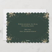 Elegant Modern Green Gold Snowflake Holiday Card Feestdagenkaart (Achterkant)