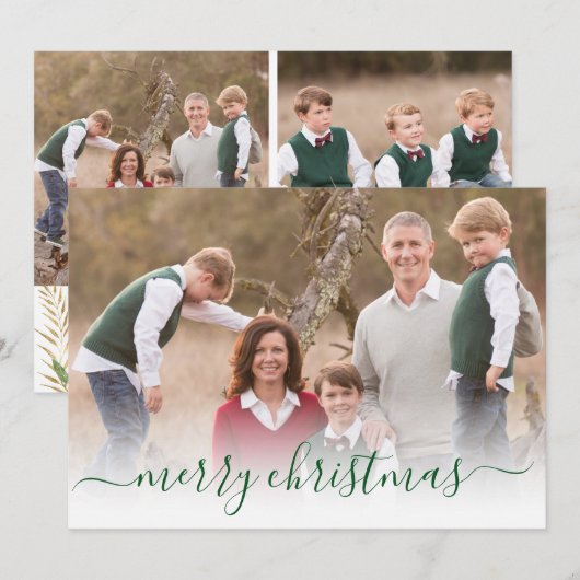 Elegant modern Green-kerstscript Foto Feestdagenkaart (Voorkant / Achterkant)