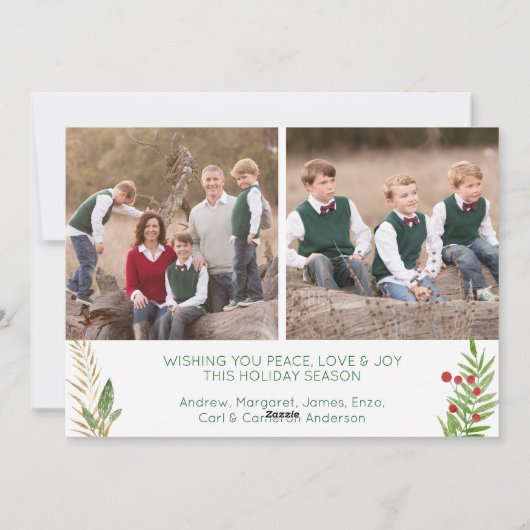 Elegant modern Green-kerstscript Foto Feestdagenkaart (Achterkant)