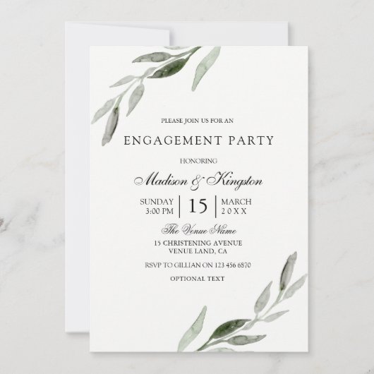 Elegant Modern Green Leaf Engagement Party Kaart (Voorkant)