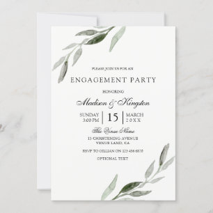 Elegant Modern Green Leaf Engagement Party Kaart