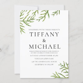 Elegant Modern Green Leaf Wedding Invite Kaart