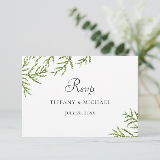 Elegant Modern Green Leaf Wedding RSVP (Staand voorkant)