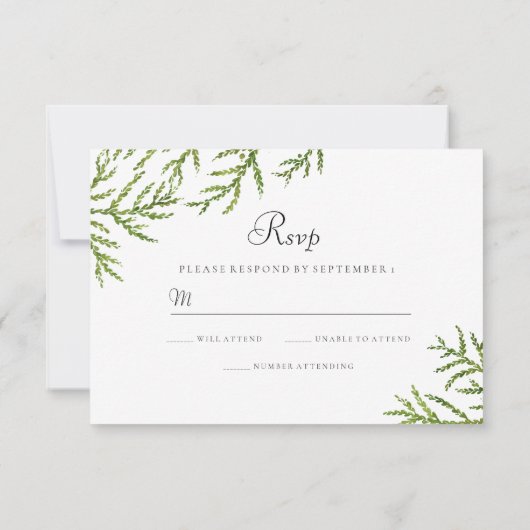 Elegant Modern Green Leaf Wedding RSVP (Achterkant)