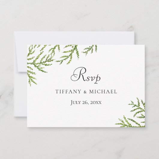Elegant Modern Green Leaf Wedding RSVP Kaartje (Voorkant)